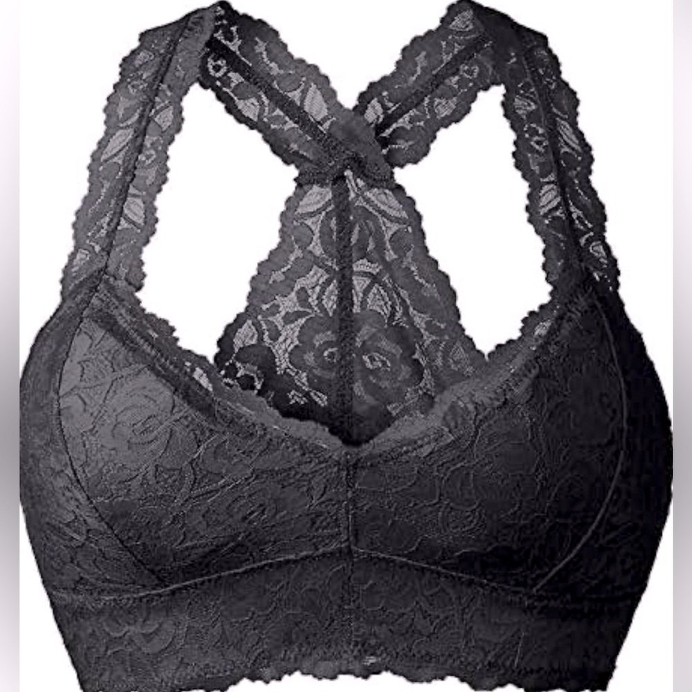 Free People Cross Dye Galoon Lace Racerback Bra – Black